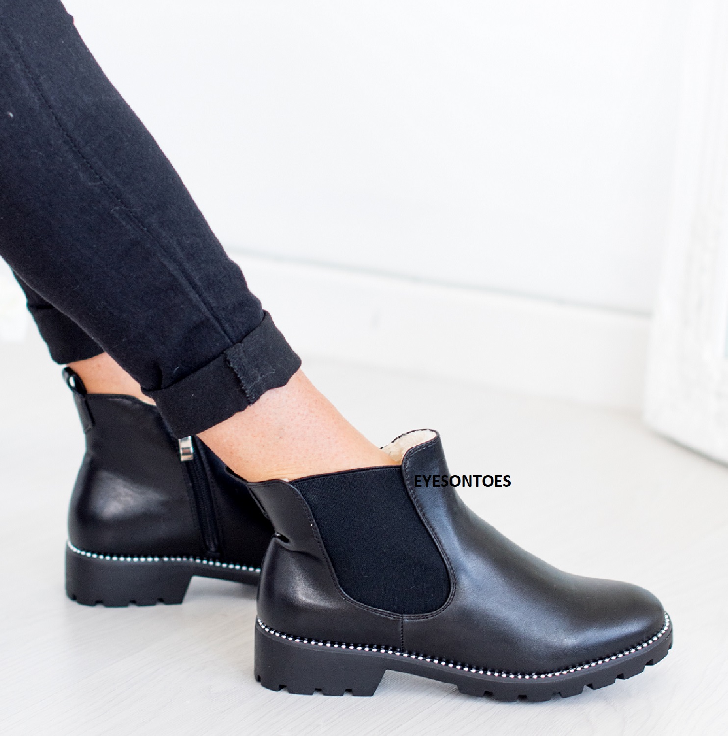 chunky heel fur lined boots